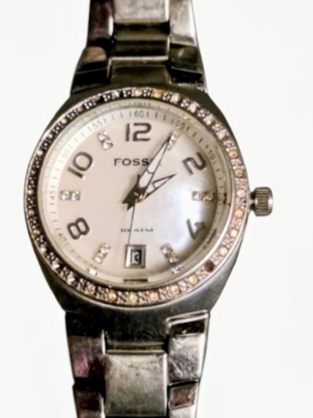 Fossil F2 Ladies Crystal Bezel Watch Silver